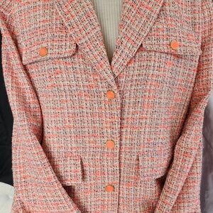 Textured Coral Tweed Blazer with Button Front